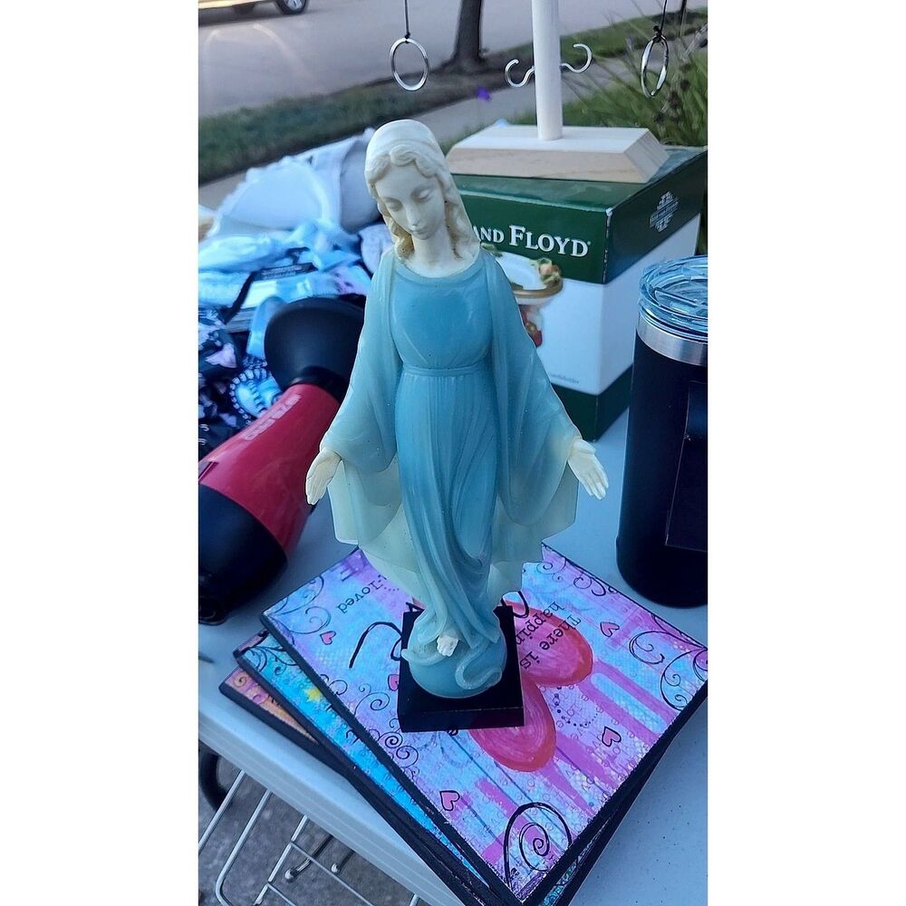 Bianchi Our Lady of Grace Figurine Translucent Blue & Cream Resin